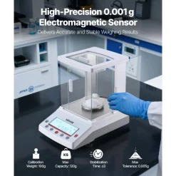 VEVOR Analytical Balance, 120 g x 0.001 g High Precision Accuracy Lab Scale, g/oz/ct/mg 4 Units Electronic Digital Analytical Balance with Glass Draft Shield, for Laboratory Jewelry Pharmacy