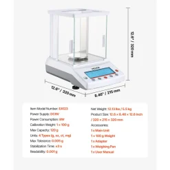 VEVOR Analytical Balance, 120 g x 0.001 g High Precision Accuracy Lab Scale, g/oz/ct/mg 4 Units Electronic Digital Analytical Balance with Glass Draft Shield, for Laboratory Jewelry Pharmacy
