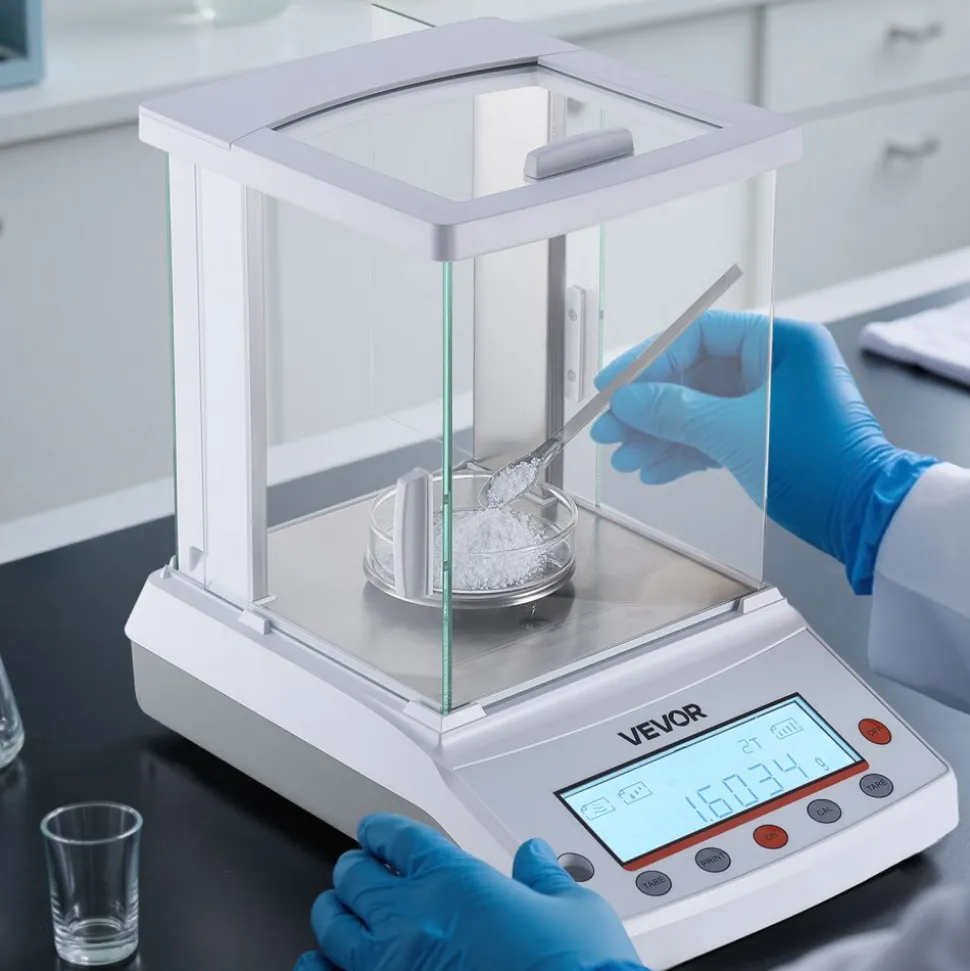 VEVOR Analytical Balance, 220 g x 0.1 mg, 0.0001 g High Precision Accuracy Lab Scale, g/oz/ct/mg 4 Units Electronic Digital Analytical Balance with Glass Draft Shield, for Laboratory Jewelry Pharmacy