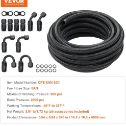VEVOR 8AN Fuel Line Kit, 20 FT Fuel Hose Kit, 0.43