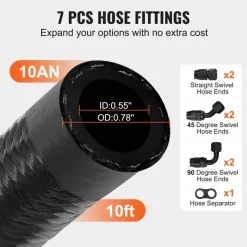 VEVOR 10AN Fuel Line Kit, 10 FT Fuel Hose Kit, 0.55