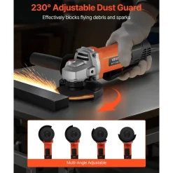 VEVOR Angle Grinder, 4-1/2" Electric Grinder Power Tool, 8Amps 12000RPM High-Speed Corded Angle Grinders with 230° Adjustable Dust Guard for Metal Grinding, Cutting, Rust Removal (Disc Not Included)