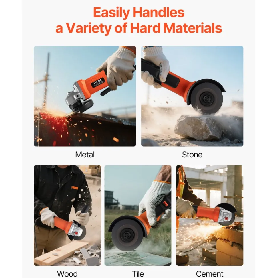 VEVOR Angle Grinder, 4-1/2" Electric Grinder Power Tool, 8Amps 12000RPM High-Speed Corded Angle Grinders with 230° Adjustable Dust Guard for Metal Grinding, Cutting, Rust Removal (Disc Not Included)