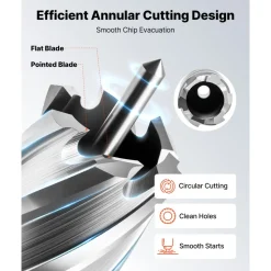 VEVOR Annular Cutter Set, 13 pcs Universal Shank Mag Drill Bits Kit, 2" Cutting Depth, 7/16" to 1-1/16" Cutting Diameter, HSS, 11 Drill Bits with 2 Pilot Pins, Plastic Case, for Magnetic Drills, Steel