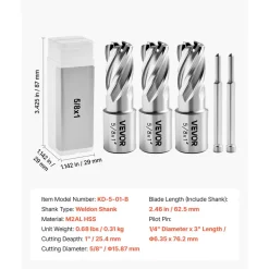 VEVOR Annular Cutter Set, 5 pcs Weldon Shank Mag Drill Bits Kit, 1