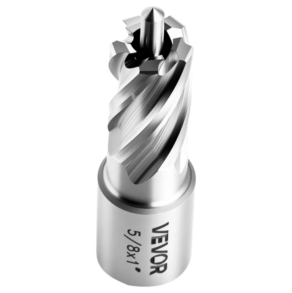 VEVOR Annular Cutter Set, 5 pcs Weldon Shank Mag Drill Bits Kit, 1" Cutting Depth, 5/8" Cutting Diameter, HSS, 3 Drill Bits with 2 Pilot Pins and 3 Plastic Cases, for Magnetic Drills, Steel, Aluminum