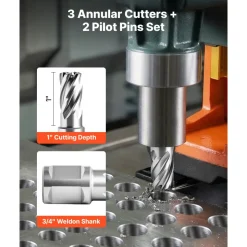 VEVOR Annular Cutter Set, 5 pcs Weldon Shank Mag Drill Bits Kit, 1
