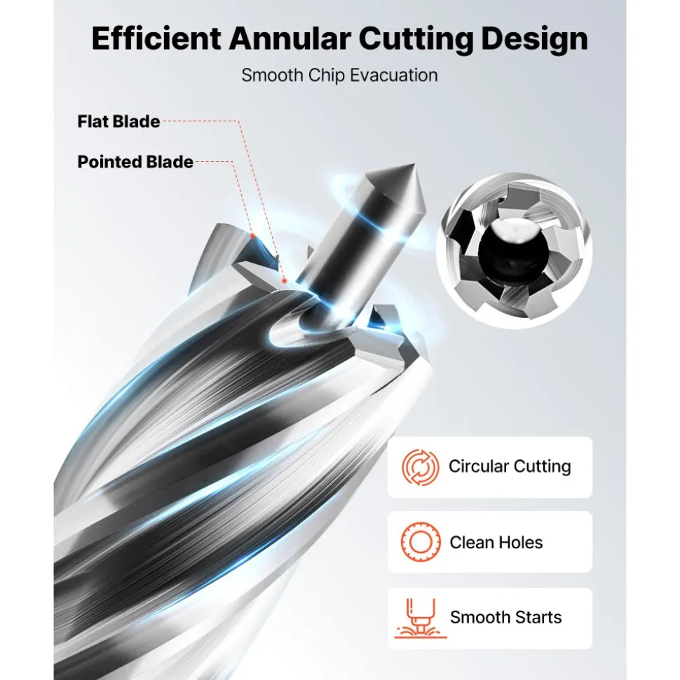 VEVOR Annular Cutter Set, 5 pcs Weldon Shank Mag Drill Bits Kit, 1" Cutting Depth, 5/8" Cutting Diameter, HSS, 3 Drill Bits with 2 Pilot Pins and 3 Plastic Cases, for Magnetic Drills, Steel, Aluminum