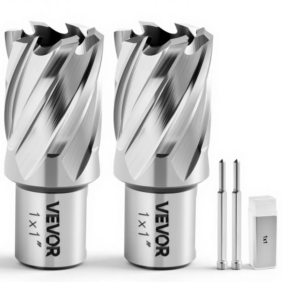VEVOR Annular Cutter Set, 4 pcs Weldon Shank Mag Drill Bits Kit, 1" Cutting Depth, 1" Cutting Diameter, HSS, 2 Drill Bits with 2 Pilot Pins and Plastic Cases, for Magnetic Drills, Steel, Aluminum