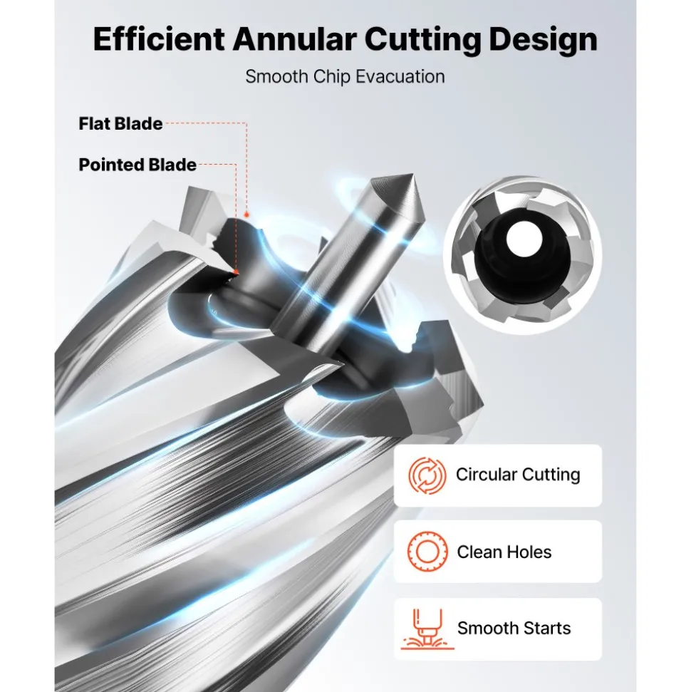 VEVOR Annular Cutter Set, 4 pcs Weldon Shank Mag Drill Bits Kit, 1" Cutting Depth, 1" Cutting Diameter, HSS, 2 Drill Bits with 2 Pilot Pins and Plastic Cases, for Magnetic Drills, Steel, Aluminum