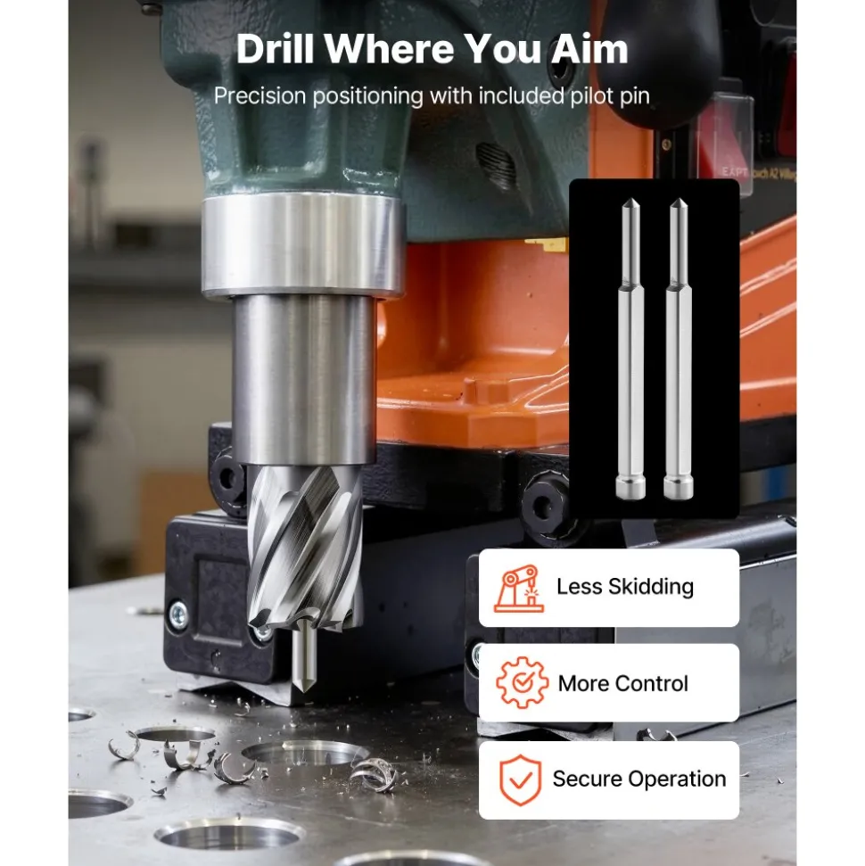 VEVOR Annular Cutter Set, 4 pcs Weldon Shank Mag Drill Bits Kit, 1" Cutting Depth, 1" Cutting Diameter, HSS, 2 Drill Bits with 2 Pilot Pins and Plastic Cases, for Magnetic Drills, Steel, Aluminum