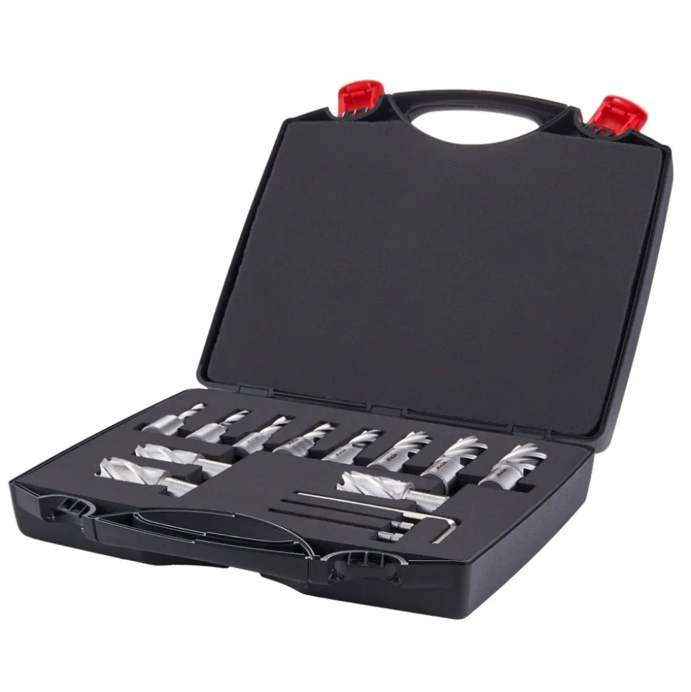 VEVOR Annular Cutter Set, 13 pcs Weldon Shank Mag Drill Bits, 7/16" to 1-1/16" Cutting Diameter, 1" Cutting Depth, M2AL HSS, 2 Pilot Pins, Hex Wrench and Portable Case, for Using with Magnetic Drills