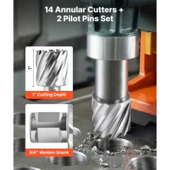VEVOR Annular Cutter Set, 16 pcs Weldon Shank Mag Drill Bits Kit, 1