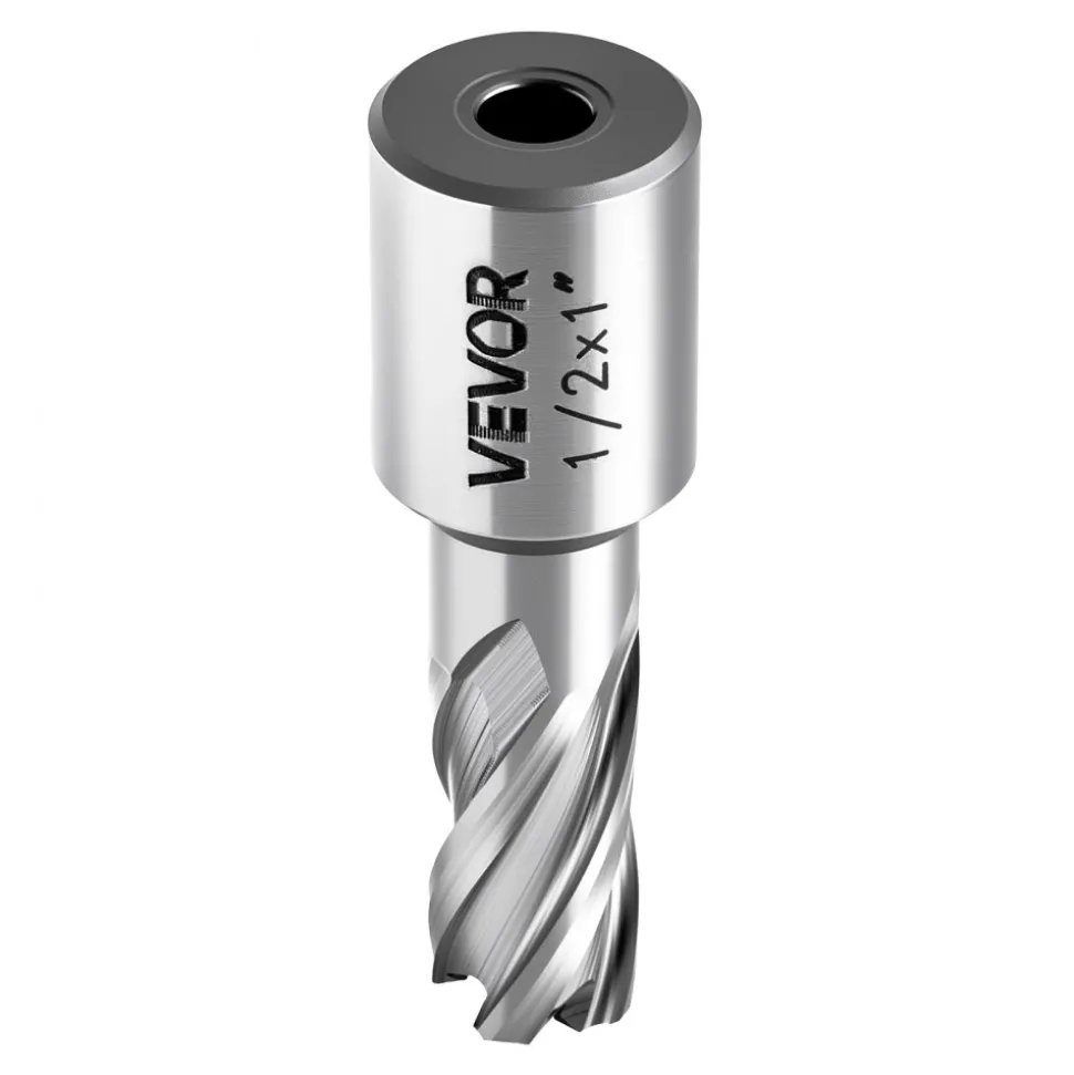 VEVOR Annular Cutter Set, 5 pcs Weldon Shank Mag Drill Bits Kit, 1" Cutting Depth, 1/2" Cutting Diameter, HSS, 3 Drill Bits with 2 Pilot Pins and 3 Plastic Cases, for Magnetic Drills, Steel, Aluminum