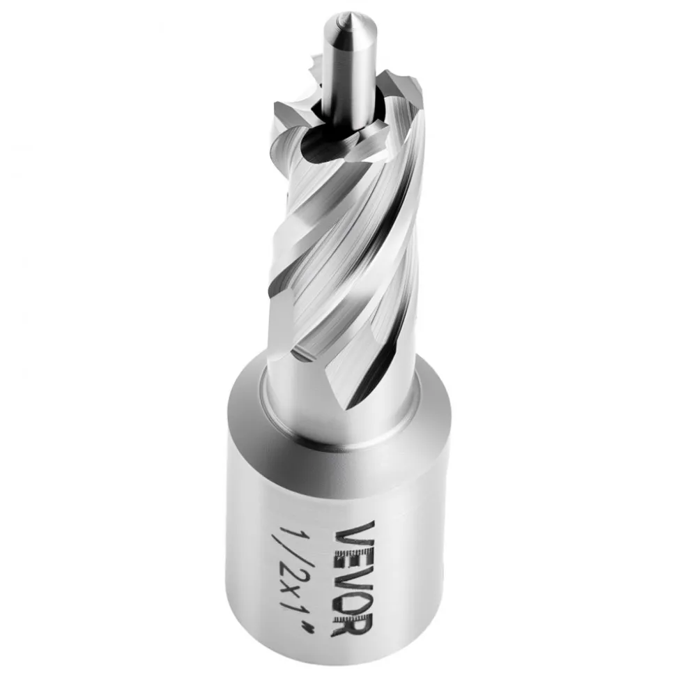 VEVOR Annular Cutter Set, 5 pcs Weldon Shank Mag Drill Bits Kit, 1" Cutting Depth, 1/2" Cutting Diameter, HSS, 3 Drill Bits with 2 Pilot Pins and 3 Plastic Cases, for Magnetic Drills, Steel, Aluminum