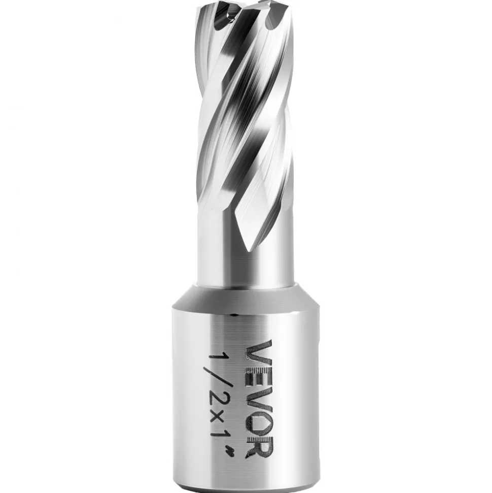VEVOR Annular Cutter Set, 5 pcs Weldon Shank Mag Drill Bits Kit, 1" Cutting Depth, 1/2" Cutting Diameter, HSS, 3 Drill Bits with 2 Pilot Pins and 3 Plastic Cases, for Magnetic Drills, Steel, Aluminum