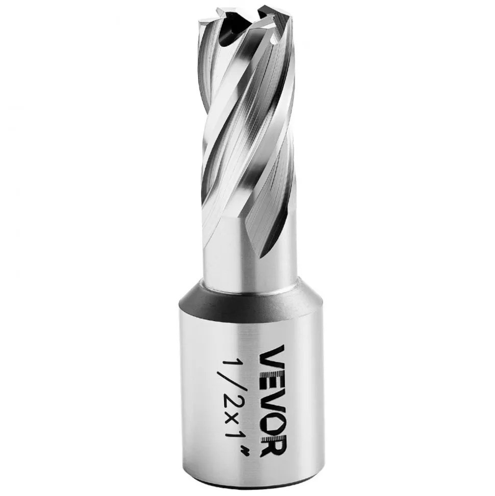 VEVOR Annular Cutter Set, 5 pcs Weldon Shank Mag Drill Bits Kit, 1" Cutting Depth, 1/2" Cutting Diameter, HSS, 3 Drill Bits with 2 Pilot Pins and 3 Plastic Cases, for Magnetic Drills, Steel, Aluminum