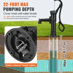 VEVOR Antique Well Hand Pitcher Pump, 22ft Maximum Lift, Cast Iron Manual Hand Water Pump with Ergonomic Handle NPT1-1/4" Easy Installation, Old Fashioned for Outdoor Home Yard Garden Pond Farm, Black