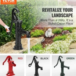 VEVOR Antique Well Hand Pitcher Pump, 22ft Maximum Lift, Cast Iron Manual Hand Water Pump with Ergonomic Handle NPT1-1/4" Easy Installation, Old Fashioned for Outdoor Home Yard Garden Pond Farm, Black