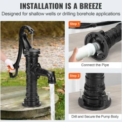 VEVOR Antique Well Hand Pitcher Pump, 22ft Maximum Lift, Cast Iron Manual Hand Water Pump with Ergonomic Handle NPT1-1/4