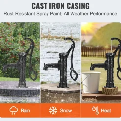 VEVOR Antique Well Hand Pitcher Pump, 22ft Maximum Lift, Cast Iron Manual Hand Water Pump with Ergonomic Handle NPT1-1/4