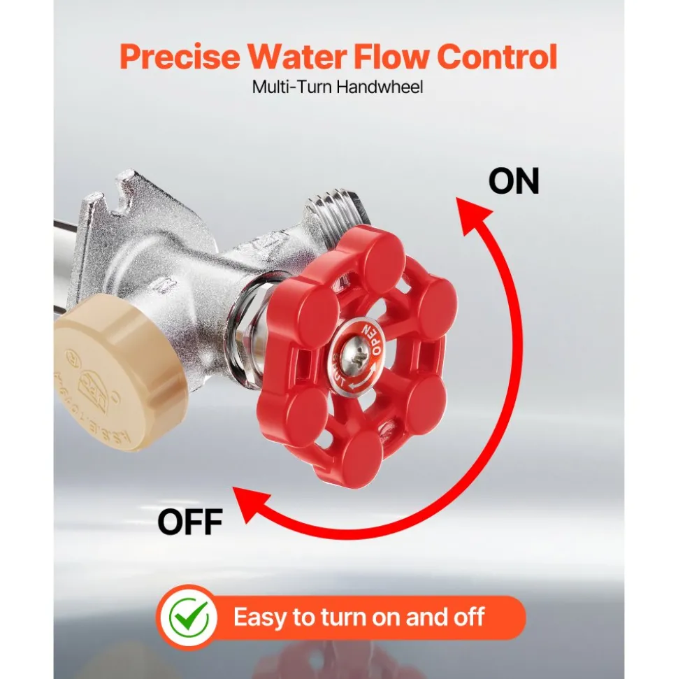 VEVOR Anti-Siphon Frost-Proof Sillcock, 12" Freeze Proof Outdoor Faucet Bib with Backflow Preventer, 1/2" Push-to-Fit Connector X 3/4" Hose Bibb, No Lead Frost-free Spigot for PEX Copper CPVC Pipes