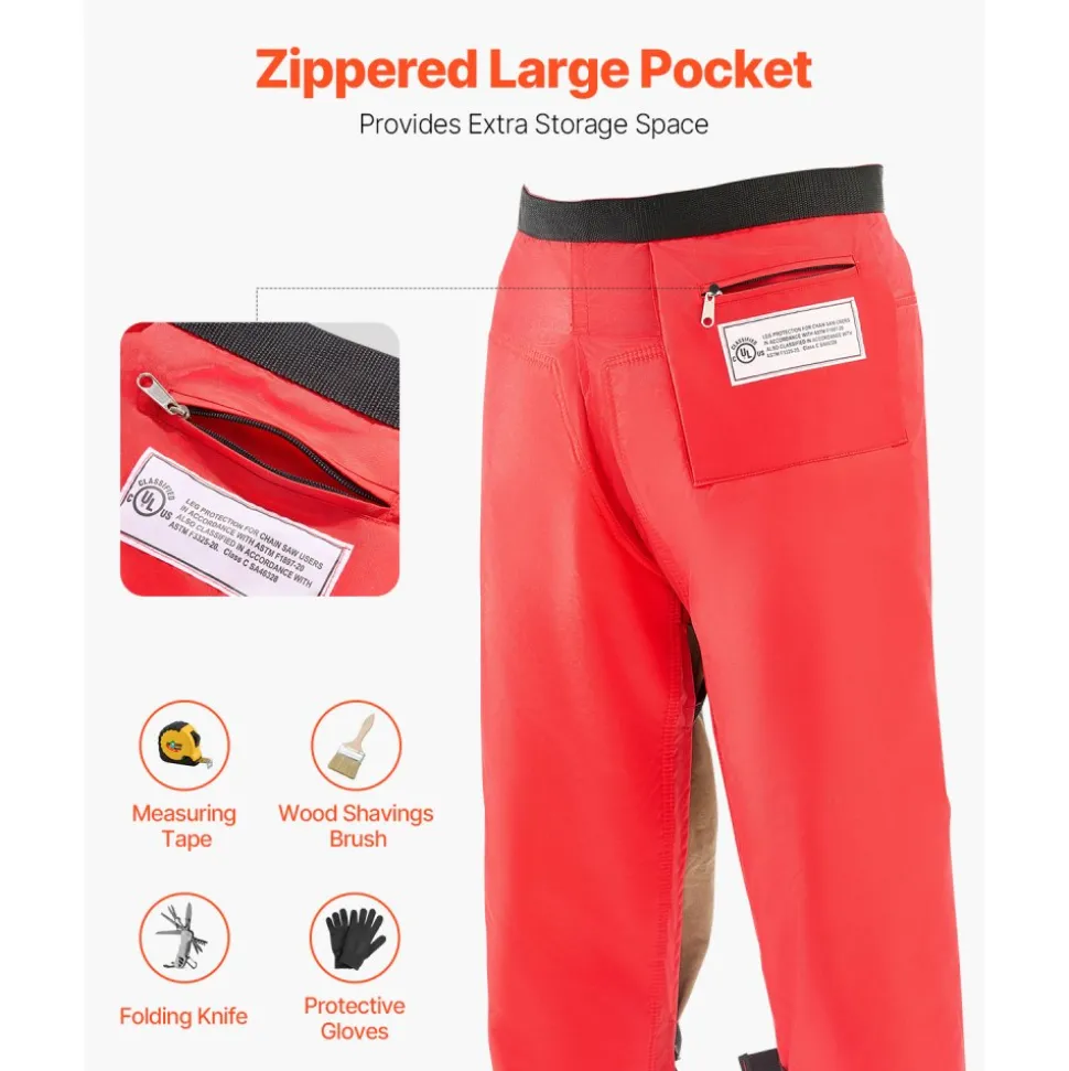 VEVOR Apron Style Chainsaw Chaps, Class C, 8 Layers Chainsaw Pants with Adjustable Belt & Gear Pocket, Chain Saw Chaps for Men/Women, Chainsaw Safety Equipment for Loggers Forest Workers, Large