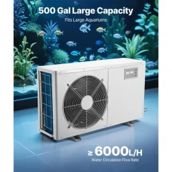 VEVOR Aquarium Chiller 500 Gallon, 1-1/2 HP Water Chiller for Hydroponics, Fast Cooling for Fish Tank,Axolotl,Coral Reef,Quiet Refrigeration Compressor, Titanium Evaporator,Complete Fittings