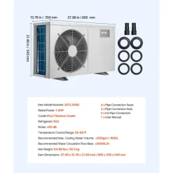 VEVOR Aquarium Chiller 500 Gallon, 1-1/2 HP Water Chiller for Hydroponics, Fast Cooling for Fish Tank,Axolotl,Coral Reef,Quiet Refrigeration Compressor, Titanium Evaporator,Complete Fittings