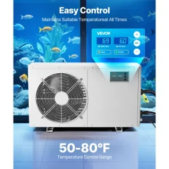 VEVOR Aquarium Chiller 500 Gallon, 1-1/2 HP Water Chiller for Hydroponics, Fast Cooling for Fish Tank,Axolotl,Coral Reef,Quiet Refrigeration Compressor, Titanium Evaporator,Complete Fittings
