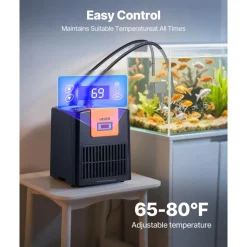VEVOR Aquarium Chiller 52 Gallon, 1/10 HP Water Chiller for Hydroponics, Fast Cooling for Fish Tank, Axolotl, Coral Reef, Quiet Refrigeration Compressor, Titanium Evaporator, Complete Fittings