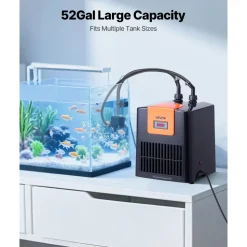 VEVOR Aquarium Chiller 52 Gallon, 1/10 HP Water Chiller for Hydroponics, Fast Cooling for Fish Tank, Axolotl, Coral Reef, Quiet Refrigeration Compressor, Titanium Evaporator, Complete Fittings