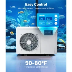 VEVOR Aquarium Chiller 150 Gallon, 1/2 HP Water Chiller for Hydroponics, Fast Cooling for Fish Tank,Axolotl,Coral Reef,Quiet Refrigeration Compressor, Titanium Evaporator,Complete Fittings