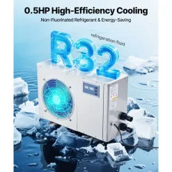 VEVOR Aquarium Chiller 150 Gallon, 1/2 HP Water Chiller for Hydroponics, Fast Cooling for Fish Tank,Axolotl,Coral Reef,Quiet Refrigeration Compressor, Titanium Evaporator,Complete Fittings