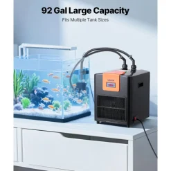 VEVOR Aquarium Chiller 92 Gallon, 1/4 HP Water Chiller for Hydroponics, Fast Cooling for Fish Tank, Axolotl, Coral Reef, Quiet Refrigeration Compressor, Titanium Evaporator, Complete Fittings