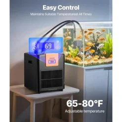 VEVOR Aquarium Chiller 92 Gallon, 1/4 HP Water Chiller for Hydroponics, Fast Cooling for Fish Tank, Axolotl, Coral Reef, Quiet Refrigeration Compressor, Titanium Evaporator, Complete Fittings
