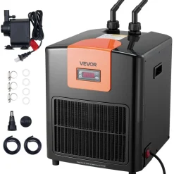 VEVOR Aquarium Chiller 92 Gallon, 1/4 HP Water Chiller for Hydroponics, Fast Cooling for Fish Tank, Axolotl, Coral Reef, Quiet Refrigeration Compressor, Titanium Evaporator, Complete Fittings