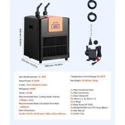 VEVOR Aquarium Chiller 110 Gallon, 1/3 HP Water Chiller for Hydroponics, Fast Cooling for Fish Tank,Axolotl,Coral Reef,Quiet Refrigeration Compressor, Titanium Evaporator,Complete Fittings