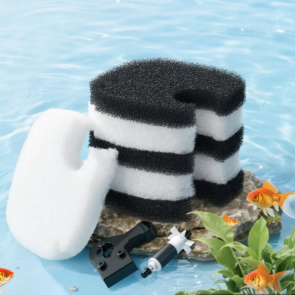 VEVOR Aquarium Filter Media Pads, 6 PCS Replacement with Impeller for CF800, Canister Floss Replacement for Fish Tank, Zirconia Impeller Shaft, 3 Black Polyurethane Foam & 3 White Polyester Fiber Pads