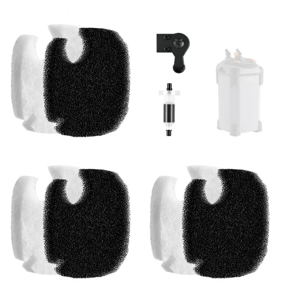 VEVOR Aquarium Filter Media Pads, 6 PCS Replacement with Impeller for CF800, Canister Floss Replacement for Fish Tank, Zirconia Impeller Shaft, 3 Black Polyurethane Foam & 3 White Polyester Fiber Pads