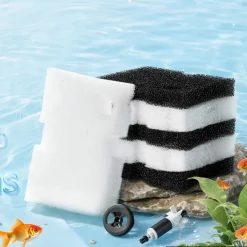 VEVOR Aquarium Filter Media Pads, 6 PCS Replacement with Impeller for AQ500, Canister Floss Replacement for Fish Tank, Zirconia Impeller Shaft, 3 Black Polyurethane Foam & 3 White Polyester Fiber Pads