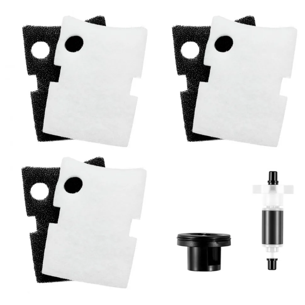VEVOR Aquarium Filter Media Pads, 6 PCS with Impeller for AQ700 & AQ1000, Canister Floss Replacement Media for Fish Tank, Zirconia Impeller Shaft, 3 Black Polyurethane Foam & 3 White Polyester Fiber