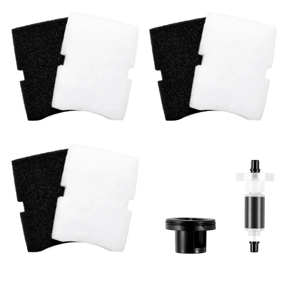 VEVOR Aquarium Filter Media Pads, 6 PCS Replacement with Impeller for AQ1600, Canister Floss Replacement for Fish Tank, Zirconia Shaft, 3 Black Polyurethane Foam & 3 White Polyester Fiber Pads