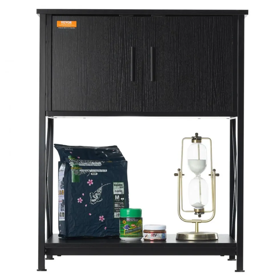 VEVOR Aquarium Stand, 20 Gallon Fish Tank Stand, 25.6 x 16.5 x 31.9 in Steel and MDF Turtle Tank Stand, 167.6 lbs Load Capacity, Reptile Tank Stand with Storage Cabinet and Embedded Power Panel, Black