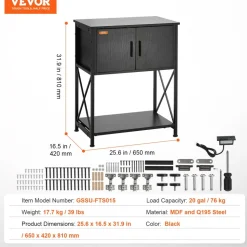 VEVOR Aquarium Stand, 20 Gallon Fish Tank Stand, 25.6 x 16.5 x 31.9 in Steel and MDF Turtle Tank Stand, 167.6 lbs Load Capacity, Reptile Tank Stand with Storage Cabinet and Embedded Power Panel, Black