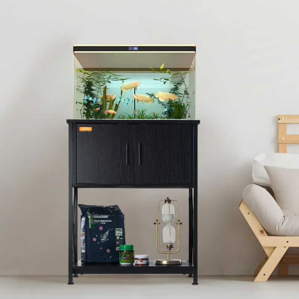 VEVOR Aquarium Stand, 20 Gallon Fish Tank Stand, 25.6 x 16.5 x 31.9 in Steel and MDF Turtle Tank Stand, 167.6 lbs Load Capacity, Reptile Tank Stand with Storage Cabinet and Embedded Power Panel, Black