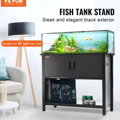 VEVOR Aquarium Stand, 40 Gallon Fish Tank Stand, 36.6 x 18.9 x 31.5 in Steel and MDF Turtle Tank Stand, 335 lbs Load Capacity, Reptile Tank Stand with Storage Cabinet and Embedded Power Panel, Black