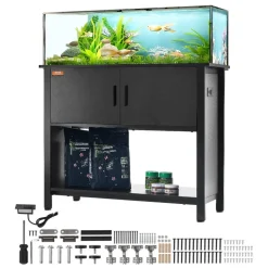 VEVOR Aquarium Stand, 40 Gallon Fish Tank Stand, 36.6 x 18.9 x 31.5 in Steel and MDF Turtle Tank Stand, 335 lbs Load Capacity, Reptile Tank Stand with Storage Cabinet and Embedded Power Panel, Black