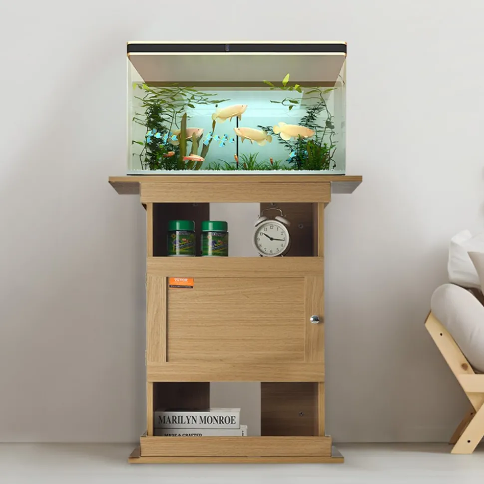 VEVOR Aquarium Stand, 20 Gallon Fish Tank Stand, 25.2 x 15.7 x 28.3 in MDF Turtle Tank Stand, 167.6 lbs Load Capacity, Reptile Tank Stand with Storage, Cabinet and Hardware Kit, Basswood Color
