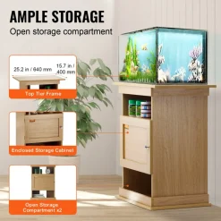 VEVOR Aquarium Stand, 20 Gallon Fish Tank Stand, 25.2 x 15.7 x 28.3 in MDF Turtle Tank Stand, 167.6 lbs Load Capacity, Reptile Tank Stand with Storage, Cabinet and Hardware Kit, Basswood Color
